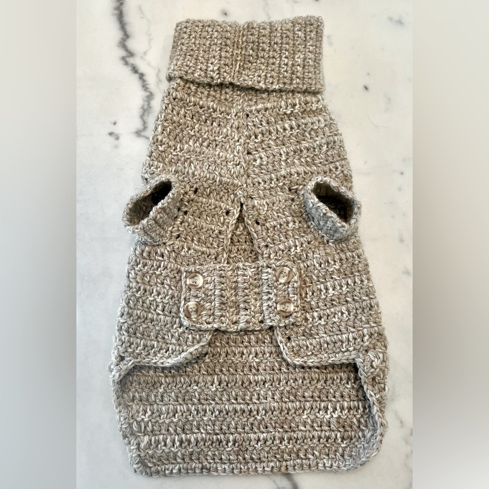 Gorgeous hand crochet 100% Washable Merino Wool Dog Coat/Sweater, beige/oatmeal